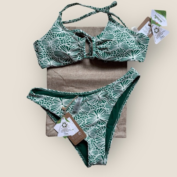 Berlook Green Floral Jacquard U-Ring Bikini Set – Size S (NWT) - Picture 6 of 8